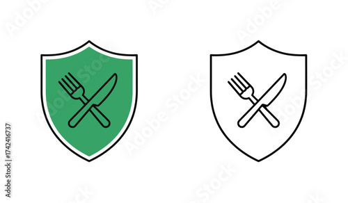 Food Safety Shield Vector Illustration with Fork and Knife Symbol for Restaurants and Quality Control