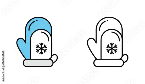 Winter mittens illustration in colored and outline versions for design projects and creativity