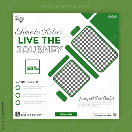 Travel agency cover design and social media post Template trip, vacation, travel, property, mountain, holiday