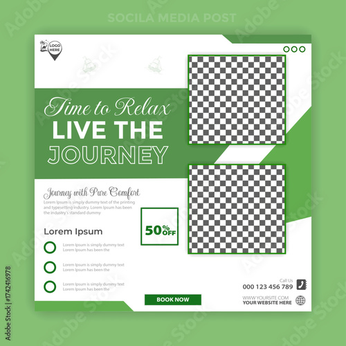 Travel agency cover design and social media post Template trip, vacation, travel, property, mountain, holiday
