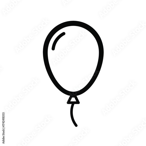 A minimalist black line art illustration depicting a single celebratory balloon icon on a white background.