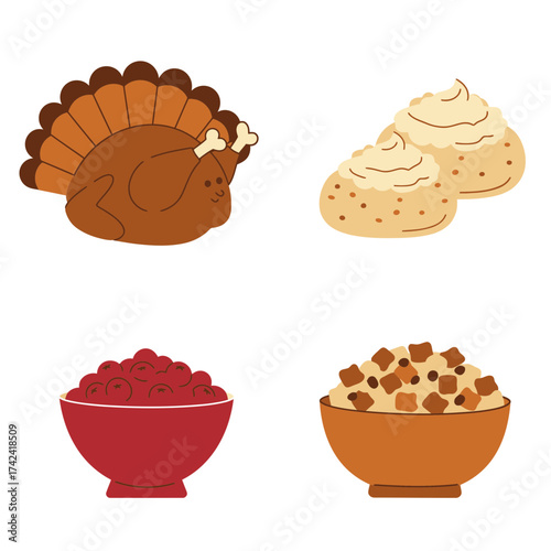 Thanksgiving Turkey with Mashed Potatoes – Classic Holiday Feast Illustration