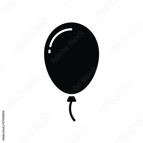 A simple black silhouette icon of a single party balloon with a highlight, isolated on a white background.