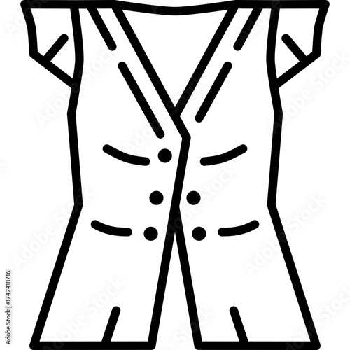 Outline icon of a women's blazer or vest with button details.