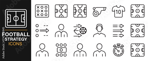 Icons for Football Strategy, Including Formations, Team Movement, and Coaching Tactics