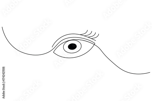 Human eye continuous one line drawing on white background.