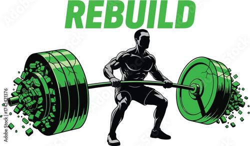 Illustration of a weightlifter rebuilding with weights, symbolizing strength and recovery isolated on white background