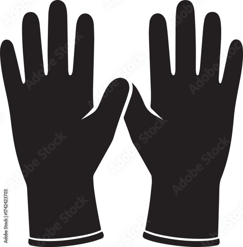 Pair of black protective work gloves silhouette with white cuff detail.