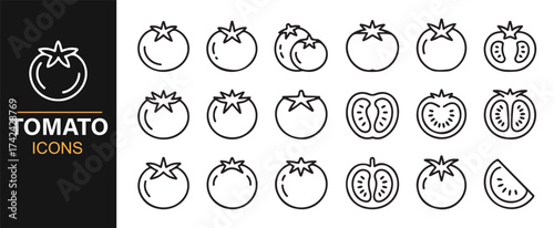 Fresh Tomato Icon Set for Food and Cooking Applications in Various Styles