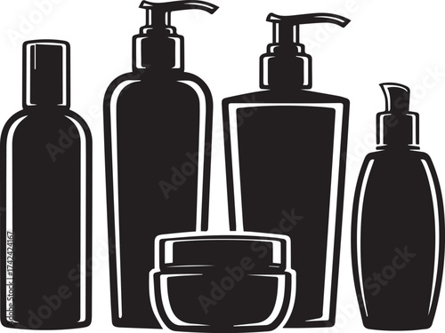 Cosmetic product silhouettes of bottles and jars for beauty and skincare branding