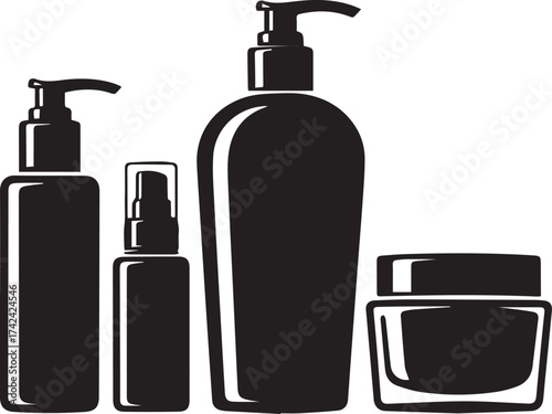 Cosmetic bottle mockup silhouettes featuring pumps and jars for beauty products