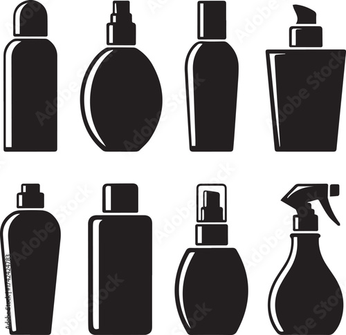 Cosmetic bottle silhouettes for beauty products packaging and design mockups