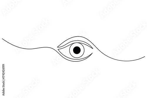 Continuous one line drawing of a human eye in minimalist abstract style on a white background, perfect for modern art design