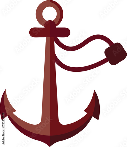 Rustic Fishing Boat Anchor with Attached Rope on transparent background