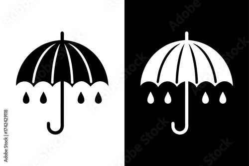 Black and White Umbrella Icon for Weather Forecast Design.