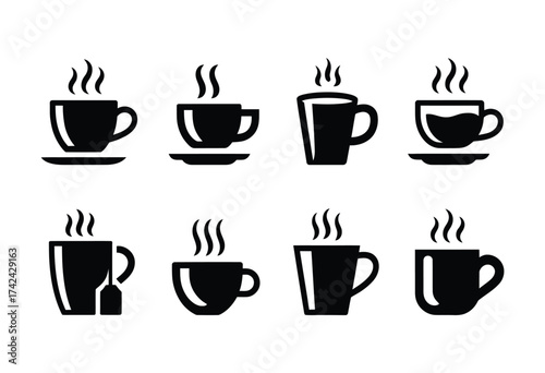 Collection of scalable vector hot beverage cups icons for drinks and cafes eps file silhouette vector illustration white background