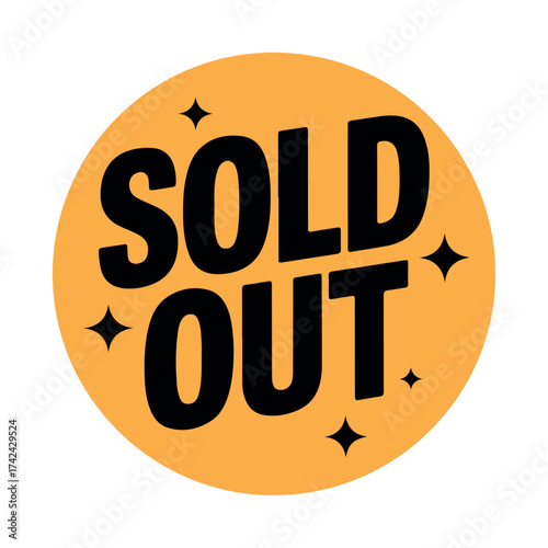 Bright orange sold out circle with sparkles