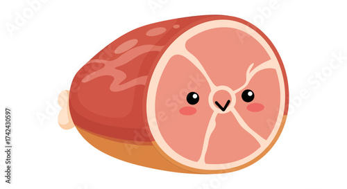 A charming illustration of a cartoon ham showcasing a kawaii style and delightful expressions