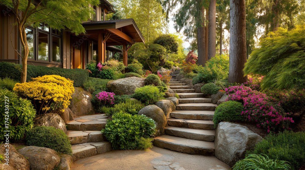 Obraz premium japanese garden and stone bridge