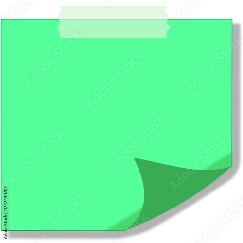 Realistic vector of a white paper with a slightly folded corner and transparent tape on top. Perfect for memo, scrapbook, collage, stationery, and minimalist note design decoration.