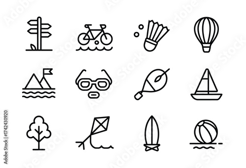 Collection of outdoor and leisure activity icons vector illustration for scalable eps graphic design silhouette vector illustration white background
