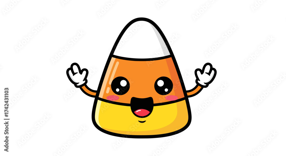 Fototapeta premium Adorable cartoon candy corn character with cheerful expression suitable for holidays