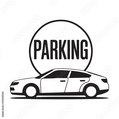Car and parking sign illustration