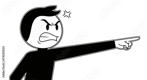 Angered cartoon character with pointing gesture suggesting accusation or blame