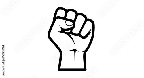 Bold fist raised in solidarity symbolizes defiance, determination and empowerment in black and white