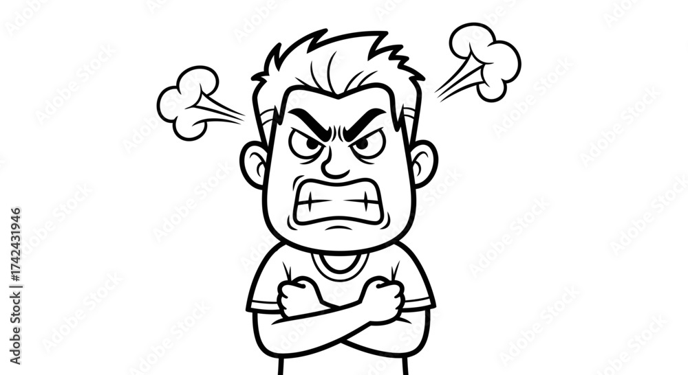 Fototapeta premium Cartoon depiction of an infuriated man with steam coming out from his ears illustration