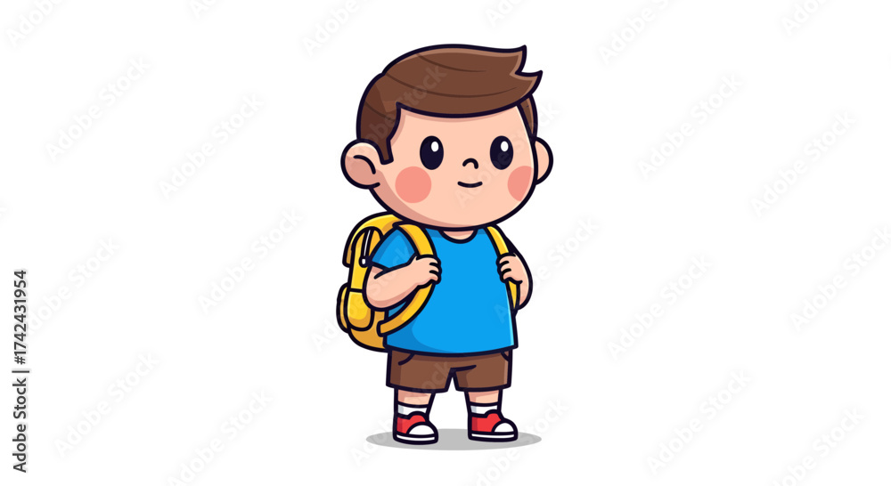 Obraz premium Cartoon depiction of a young schoolboy ready for education and a bright future learning