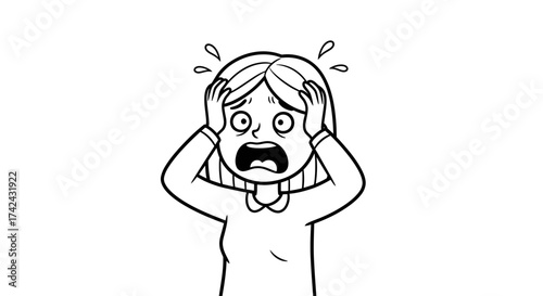 Cartoon depiction of a distressed woman clutching her head with an anxious expression expressing
