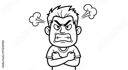 Cartoon depiction of an infuriated man with steam coming out from his ears illustration