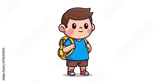 Cartoon depiction of a young schoolboy ready for education and a bright future learning