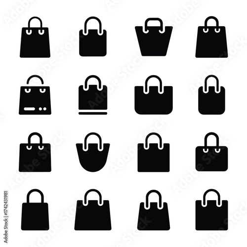 Diverse collection of shopping bag icons vector graphics scalable illustration for retail e-commerce and design projects eps format silhouette vector illustration white background