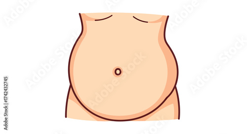 Cartoon illustration showcasing a stomach area with a visible navel outline body positive message