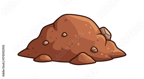 Cartoon pile of dirt with small rocks isolated on a white background rendering