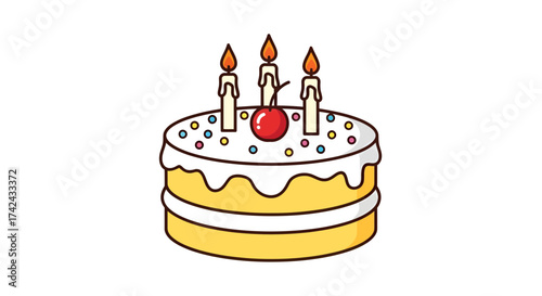 Celebratory delight, delectable cake with candles and cherry illustration design