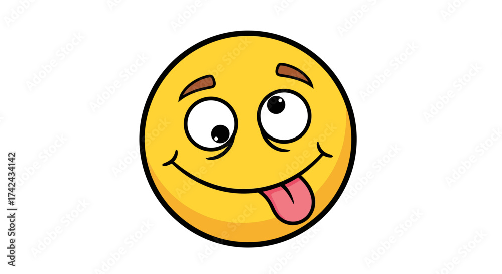 Fototapeta premium Humorous yellow emoticon expressing a lighthearted and playful goofy mood with tongue out and