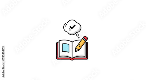 Conceptual design illustrating successful writing process with book and pencil vector art