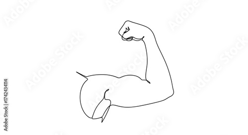 Continuous line drawing showcasing arm muscles symbolizes strength and fitness concept
