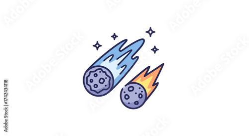 Cosmic Adventure: A Whimsical Illustration of Meteors Showering Through Space Background