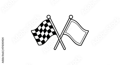 Crossed racing flags representing finish line and start or caution for auto racing