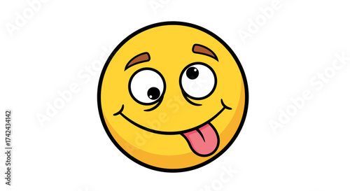 Humorous yellow emoticon expressing a lighthearted and playful goofy mood with tongue out and