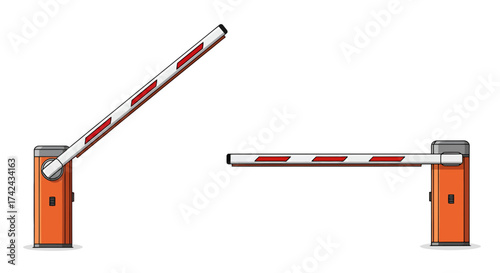 Illustrated automatic boom barrier gate set against a plain background showcasing access control