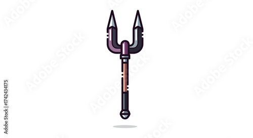 Illustrated two pronged spear with a distinctive design on a clean white backdrop
