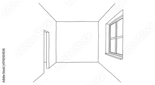Minimalist interior perspective showcasing simplicity window and doorway design