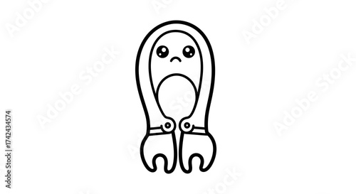 Minimalist monochrome illustration of a quirky sad character in hooded attire looking slightly