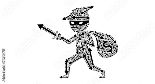 Conceptual financial theft illustration created using directional arrow patterns portraying a