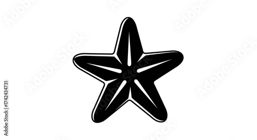 Monochrome vector silhouette of a starfish with internal details on white background